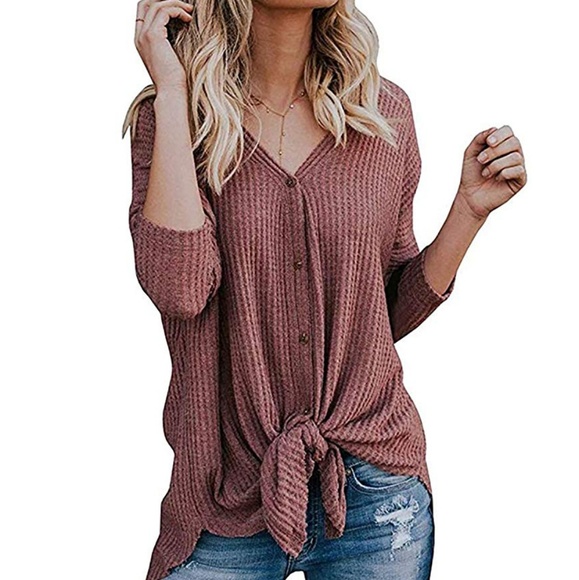 Tops - Women's Waffle Knit Tunic Blouse